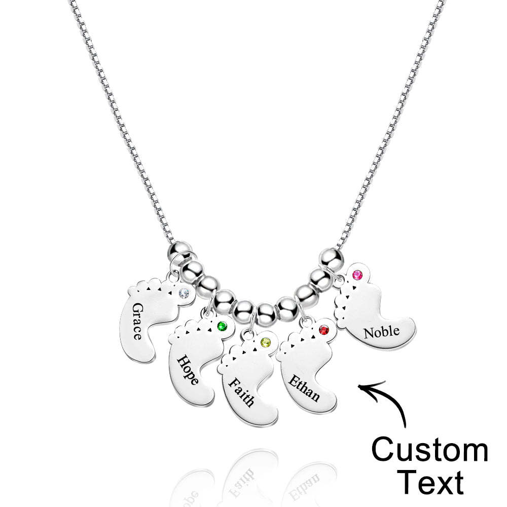 Custom Name Birthstone Baby Feet Charm Necklace For Christmas - soufeeluk