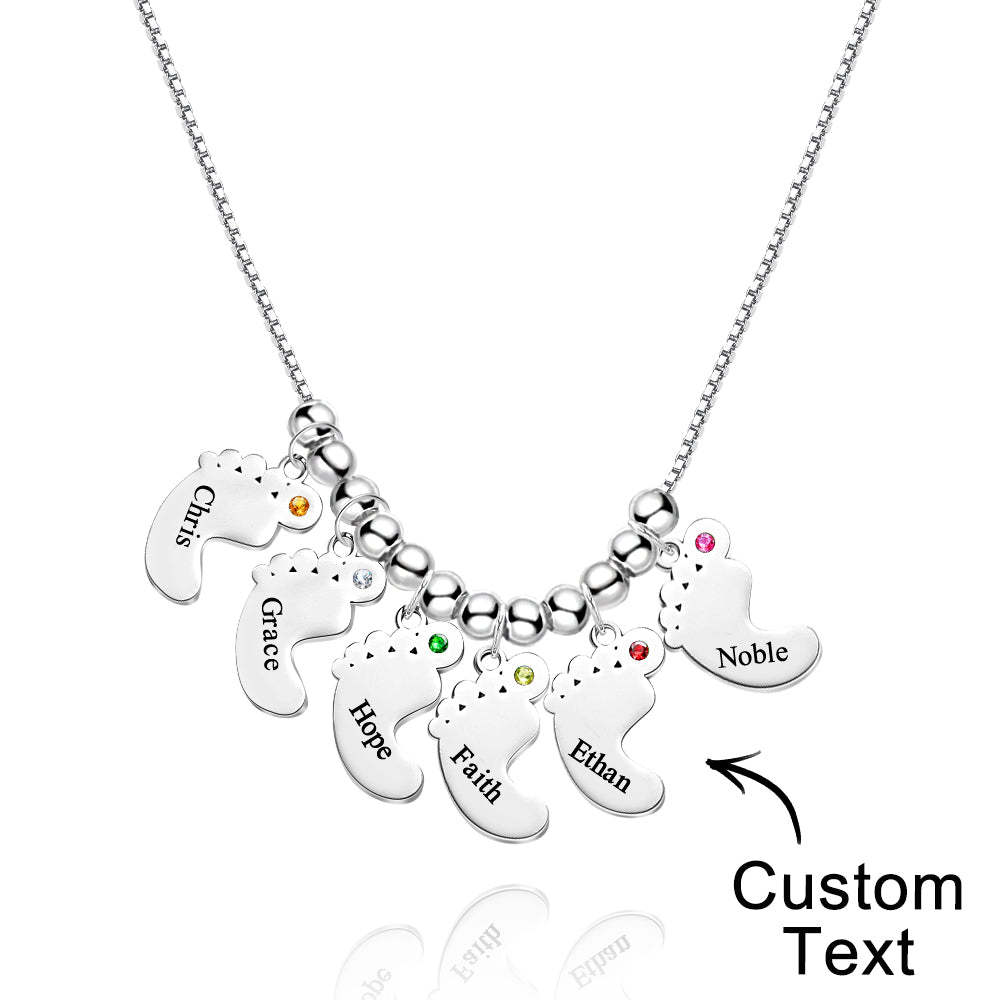 Custom Name Birthstone Baby Feet Charm Necklace For Christmas - soufeeluk