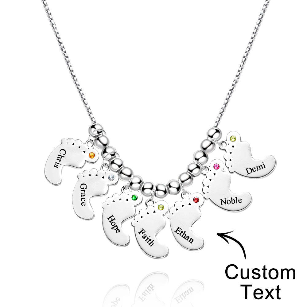 Custom Name Birthstone Baby Feet Charm Necklace For Christmas - soufeeluk