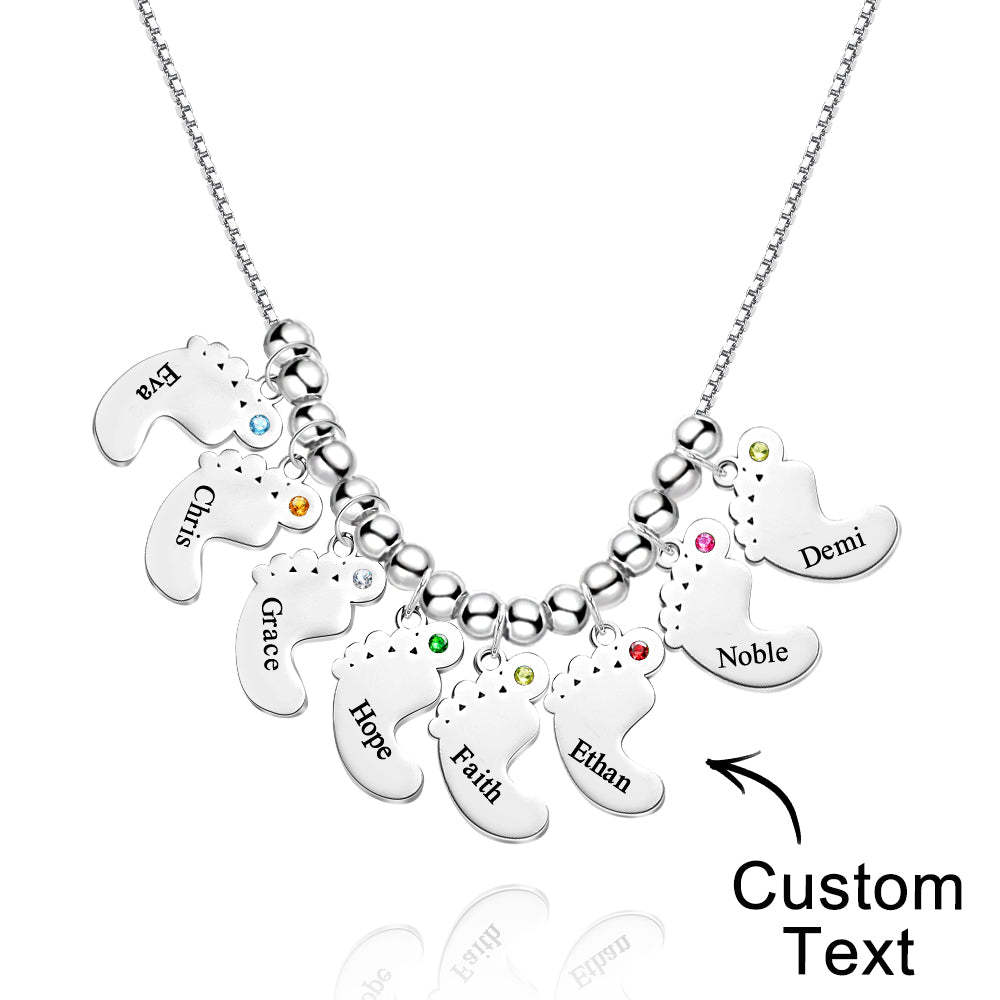 Custom Name Birthstone Baby Feet Charm Necklace For Christmas - soufeeluk