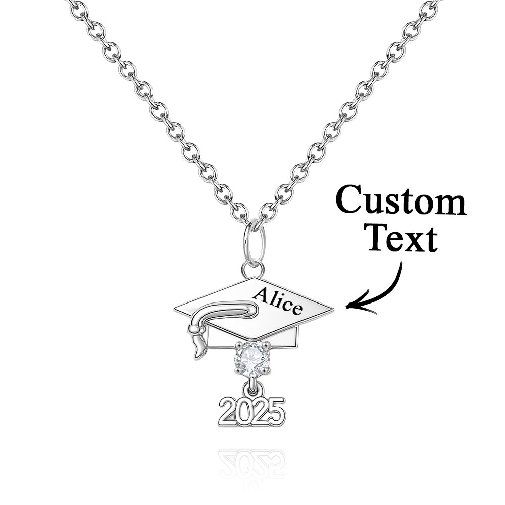 Personalized Graduation Cap Pendant Necklace Custom Birthstone & Name Sterling Silver Necklace Graduation Jewelry Gift for Her/Girlfriend/Daughter - soufeeluk