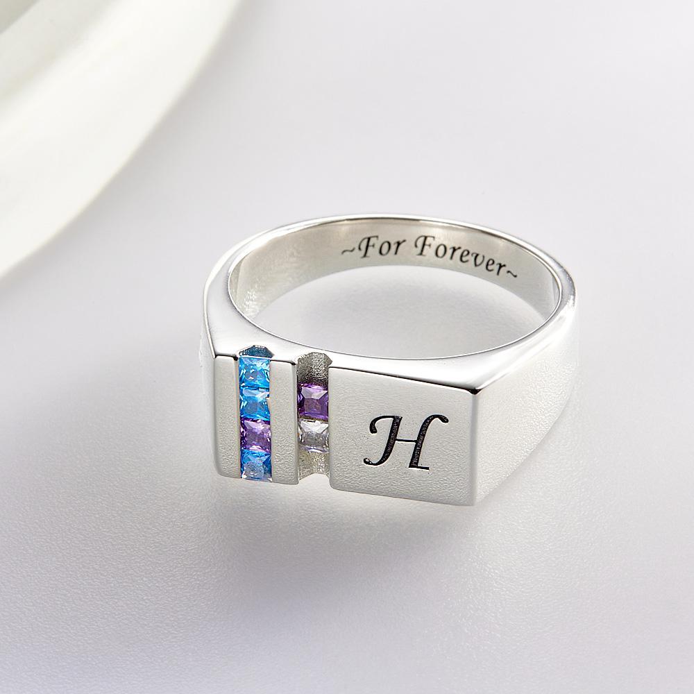 Custom Text Birthstone Ring Personalised Family Ring Gift For Her - soufeeluk