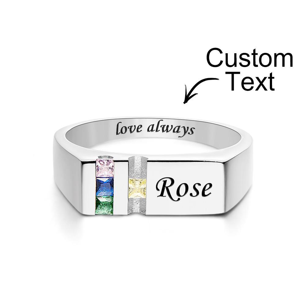 Custom Text Birthstone Ring Personalised Family Ring Gift For Her - soufeeluk