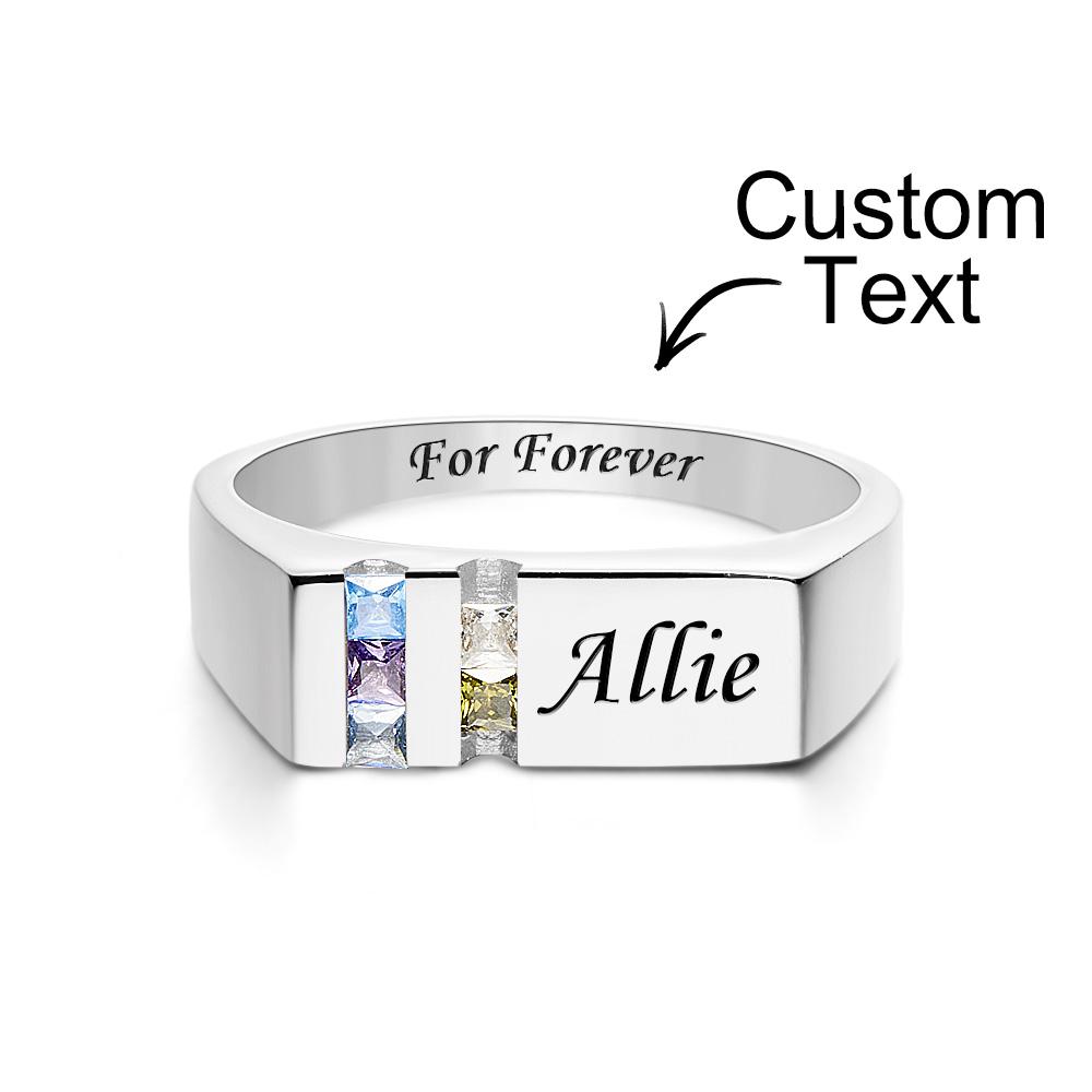 Custom Text Birthstone Ring Personalised Family Ring Gift For Her - soufeeluk