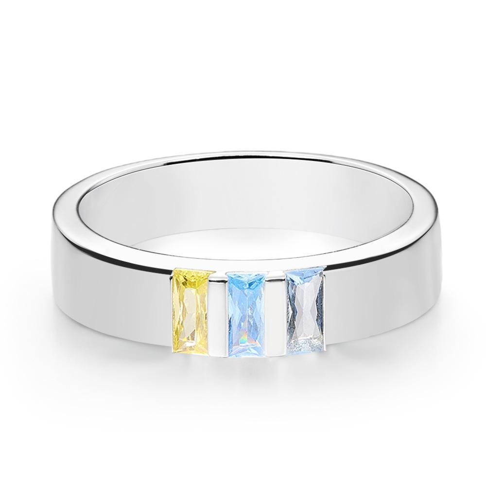 Custom Baguette Birthstone Ring Personalised Family Ring Gift For Her - soufeeluk
