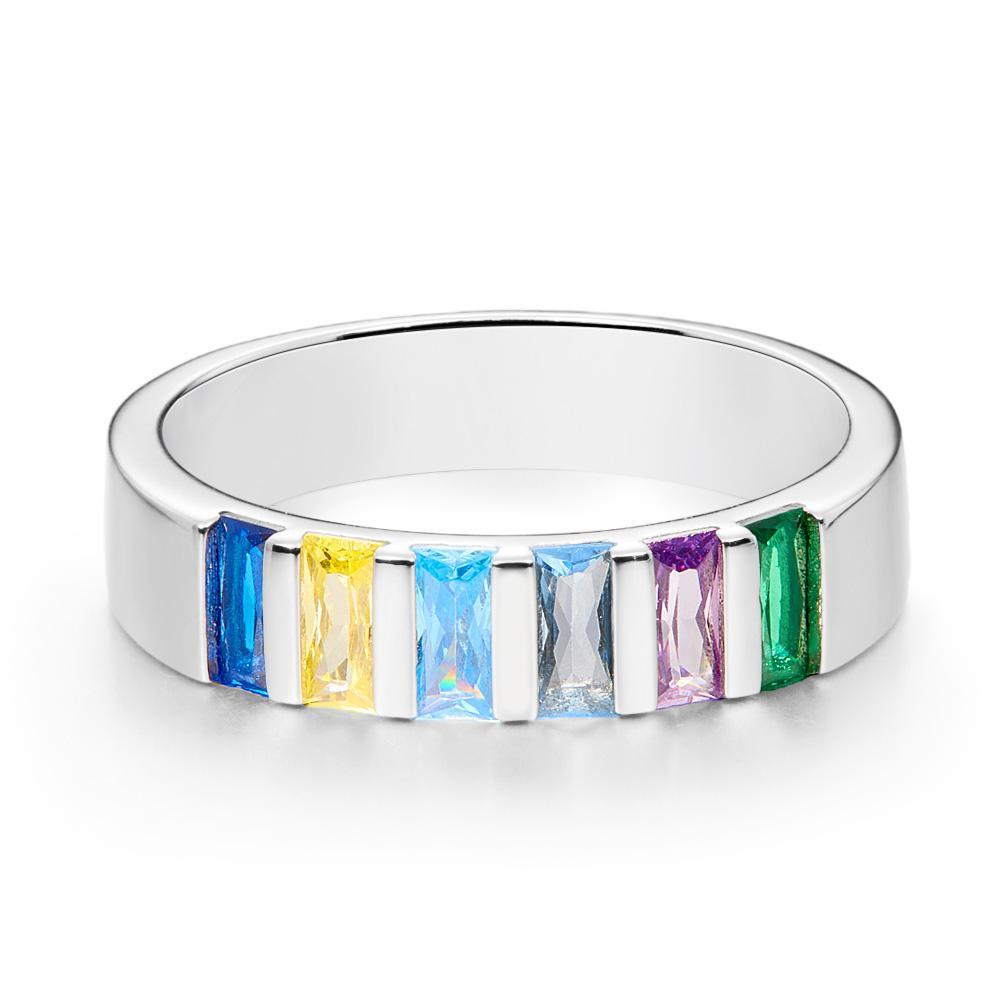 Custom Baguette Birthstone Ring Personalised Family Ring Gift For Her - soufeeluk