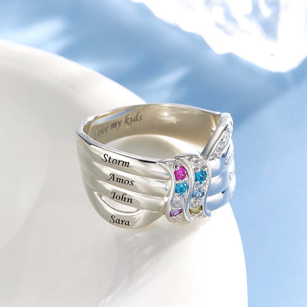 Custom Name and Text Birthstone Ring Personalized Family Ring Gift For Her - soufeeluk