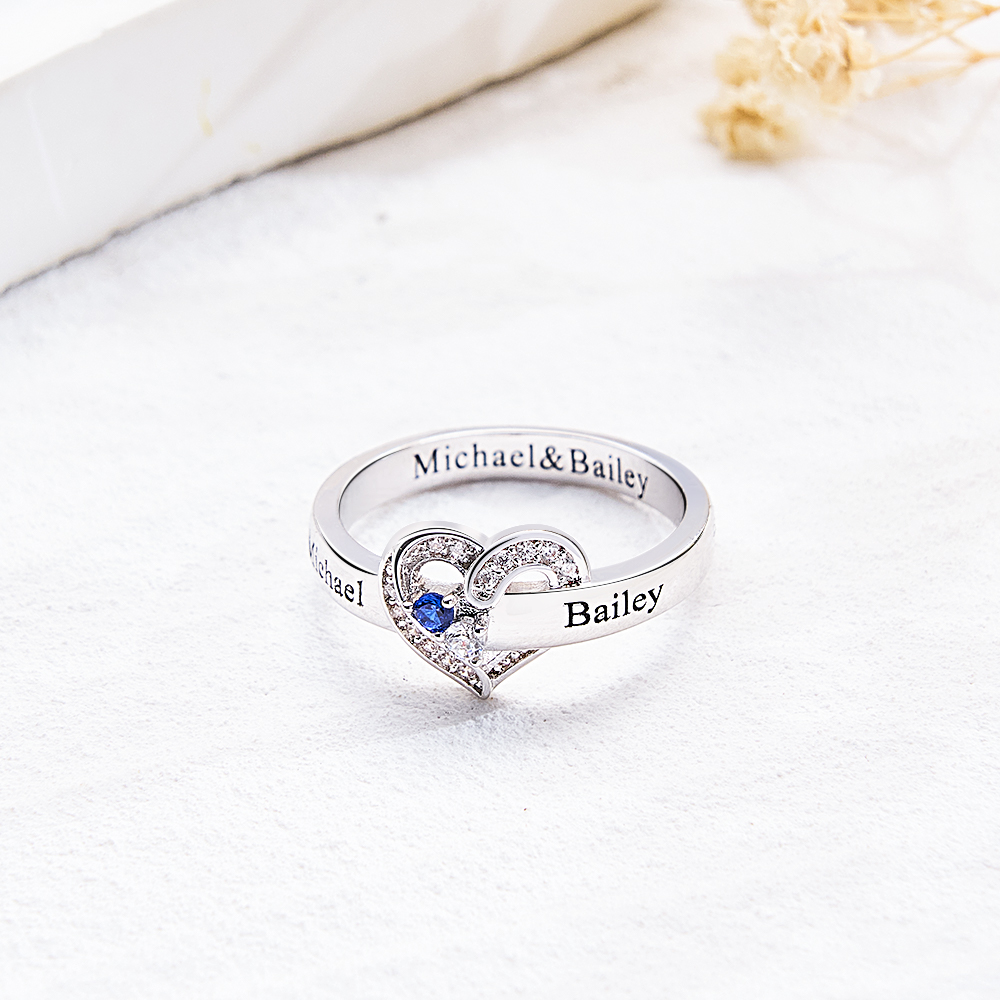 Personalized 1-8 Birthstones Heart Family Ring Where Hearts Meet Love Gleams In Every Stone Mother's Day Gift - soufeeluk
