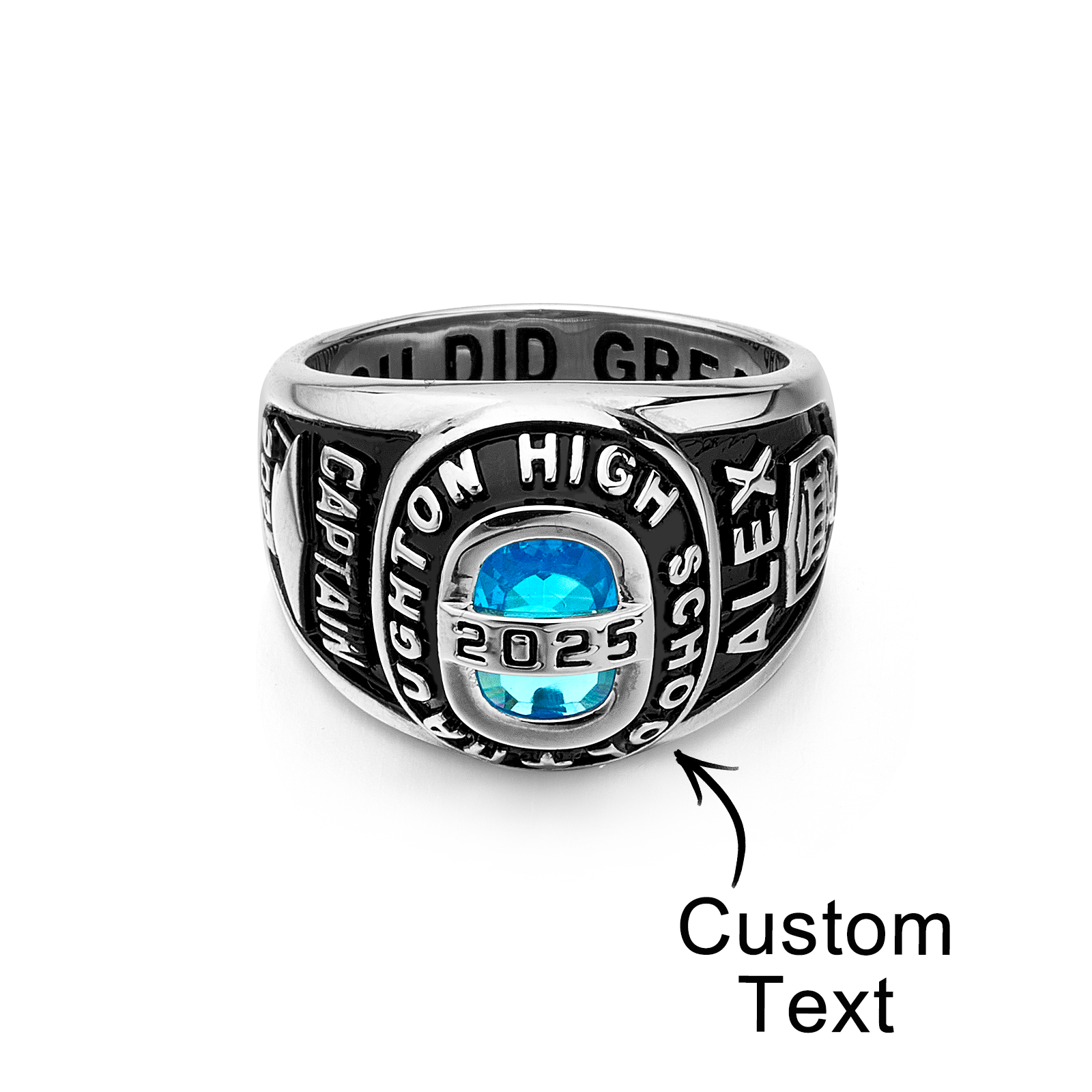 Personalized Birthstone Class Signet Ring with Engraved Symbol Name and Text Class of 2025 Graduation Gift for High School University Graduates - soufeeluk