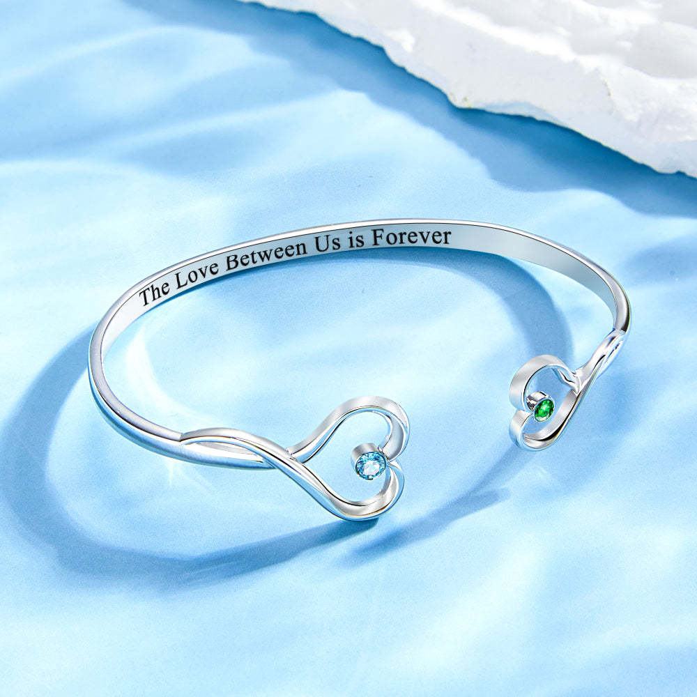 Custom Double Birthstone Heart Bracelet Romantic Couple Gift - soufeeluk