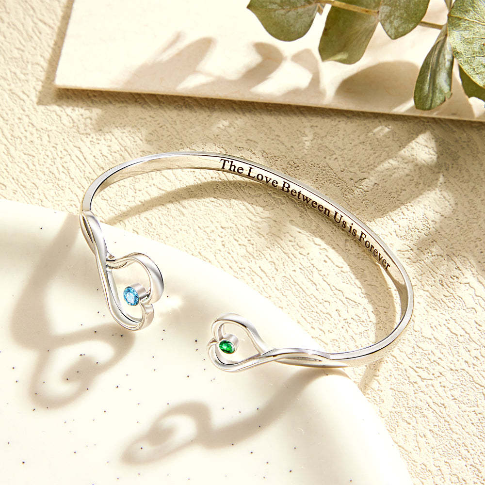 Custom Double Birthstone Heart Bracelet Romantic Couple Gift - soufeeluk
