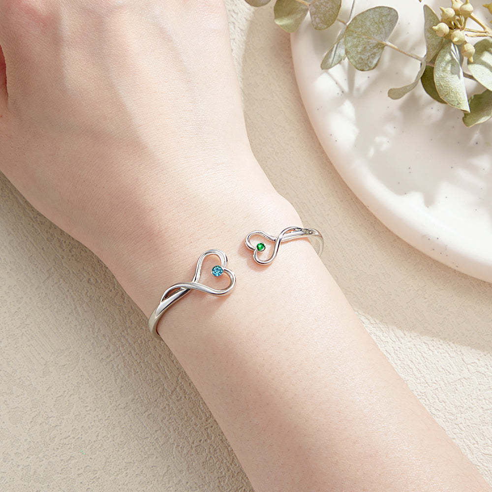 Custom Double Birthstone Heart Bracelet Romantic Couple Gift - soufeeluk
