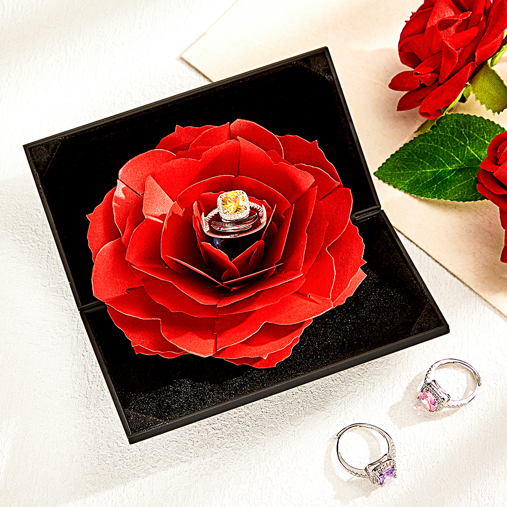 Engagement Ring Adjustable Ring with Flower Gift Box Best Valentine's Day Jewelry Gifts for Her - soufeeluk