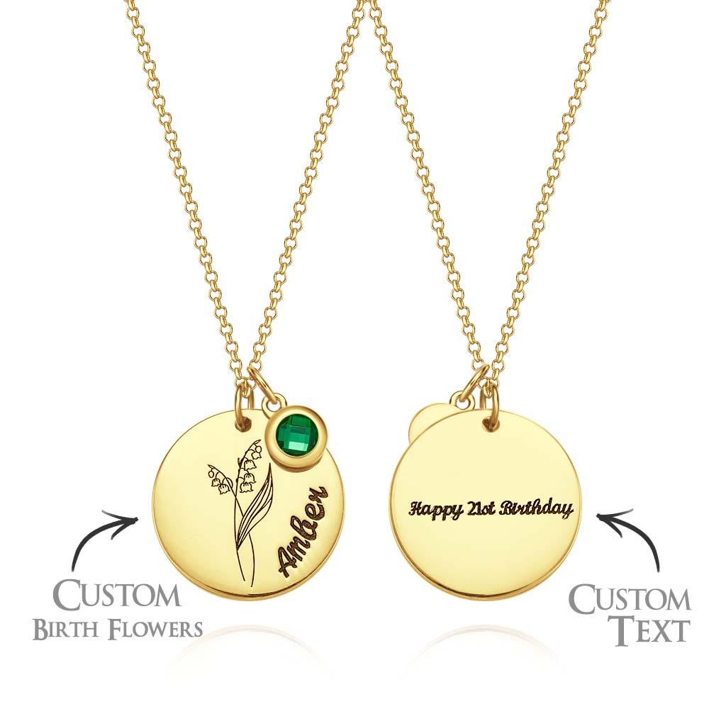 Personalised Birth Flower Name Necklace with Birthstone Mother's Day Gift - soufeeluk