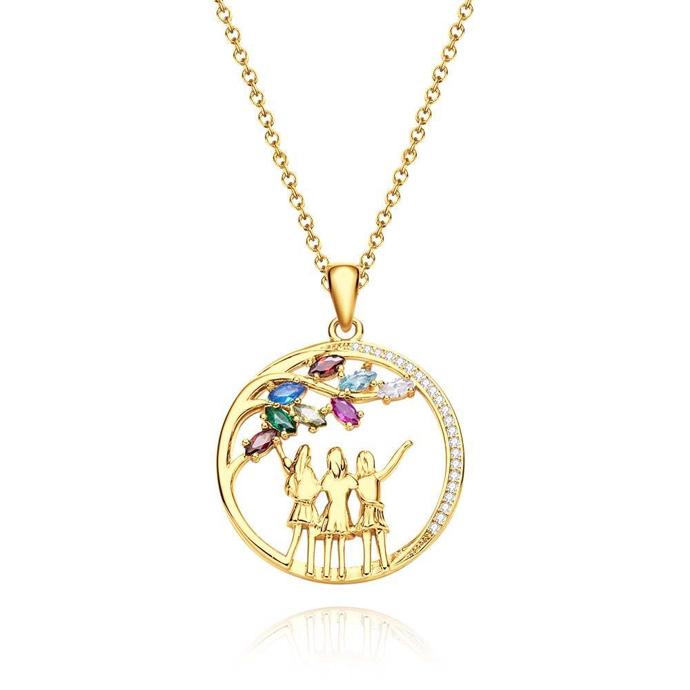 Custom Birthstone Necklace Three Girls Zircon Necklace Jewellery Gifts For Friends - soufeeluk