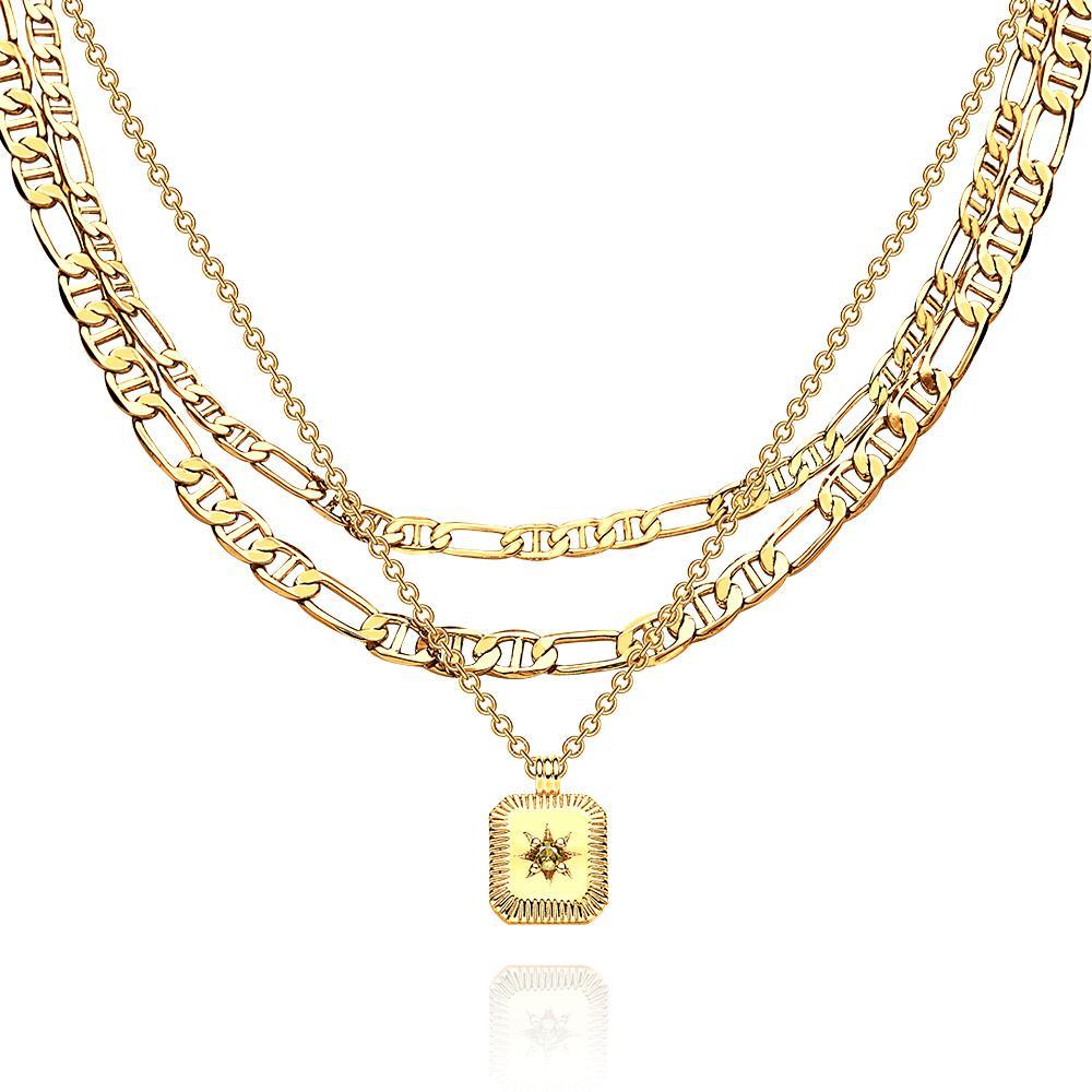 Layered Custom Necklace Birthstone Star Ridge Pendant Necklace - soufeeluk