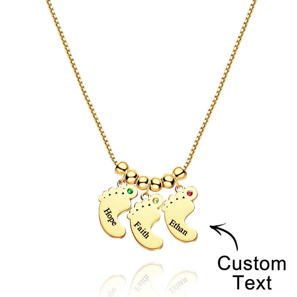 Custom Name Birthstone Baby Feet Charm Necklace For Christmas - soufeeluk