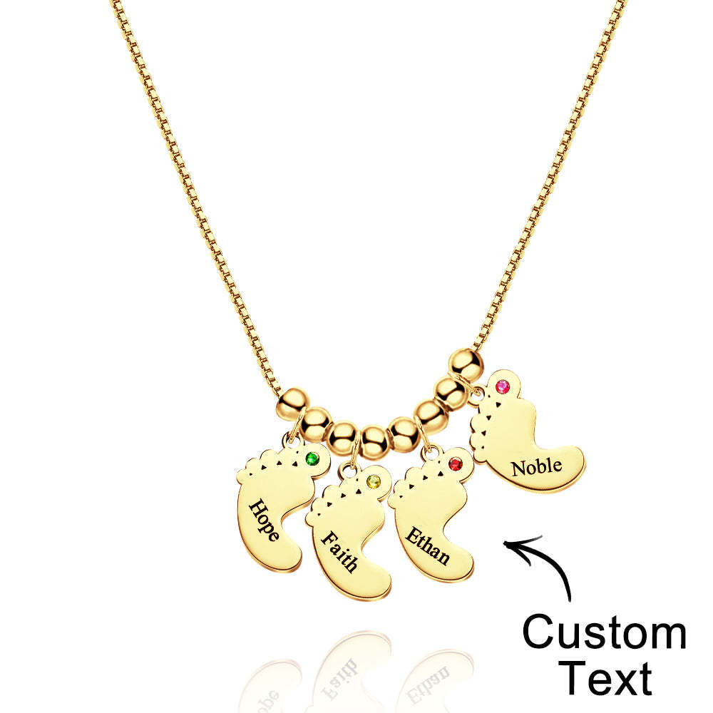Custom Name Birthstone Baby Feet Charm Necklace For Christmas - soufeeluk