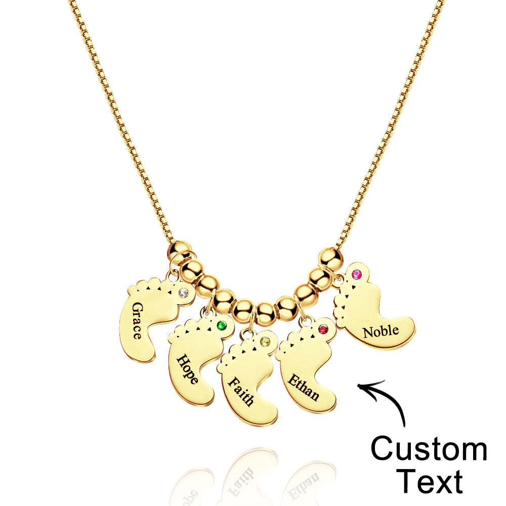Custom Name Birthstone Baby Feet Charm Necklace For Christmas - soufeeluk