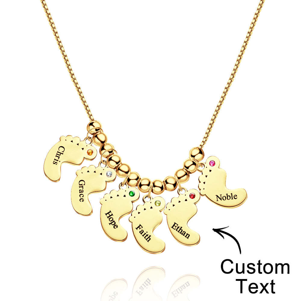Custom Name Birthstone Baby Feet Charm Necklace For Christmas - soufeeluk