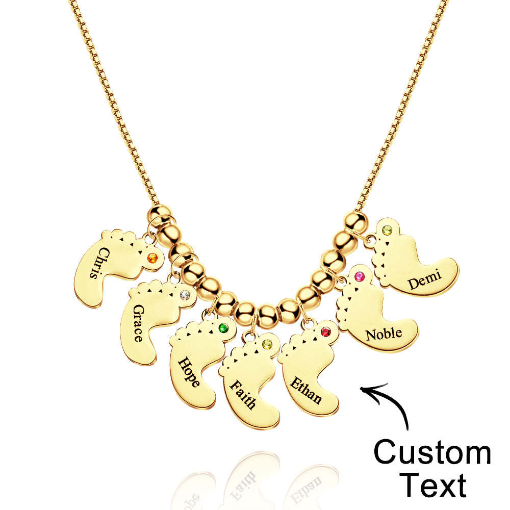 Custom Name Birthstone Baby Feet Charm Necklace For Christmas - soufeeluk
