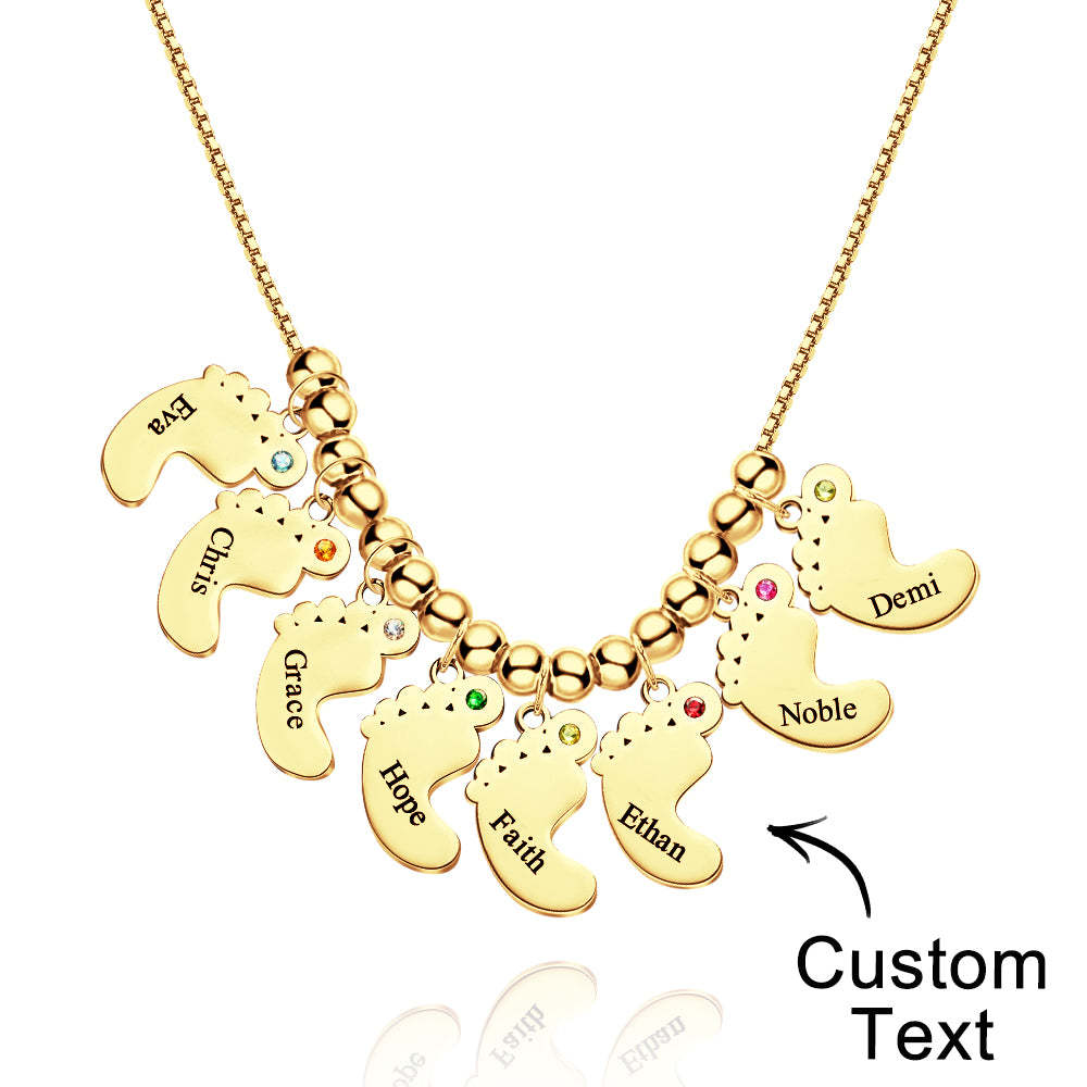 Custom Name Birthstone Baby Feet Charm Necklace For Christmas - soufeeluk