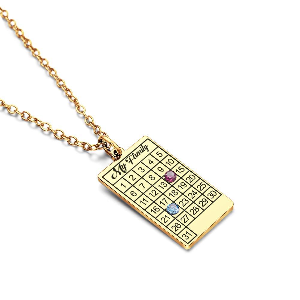 Calendar Necklace with Birthstone Gold Wedding Date Necklace Customized Calendar Gift for Her - soufeeluk