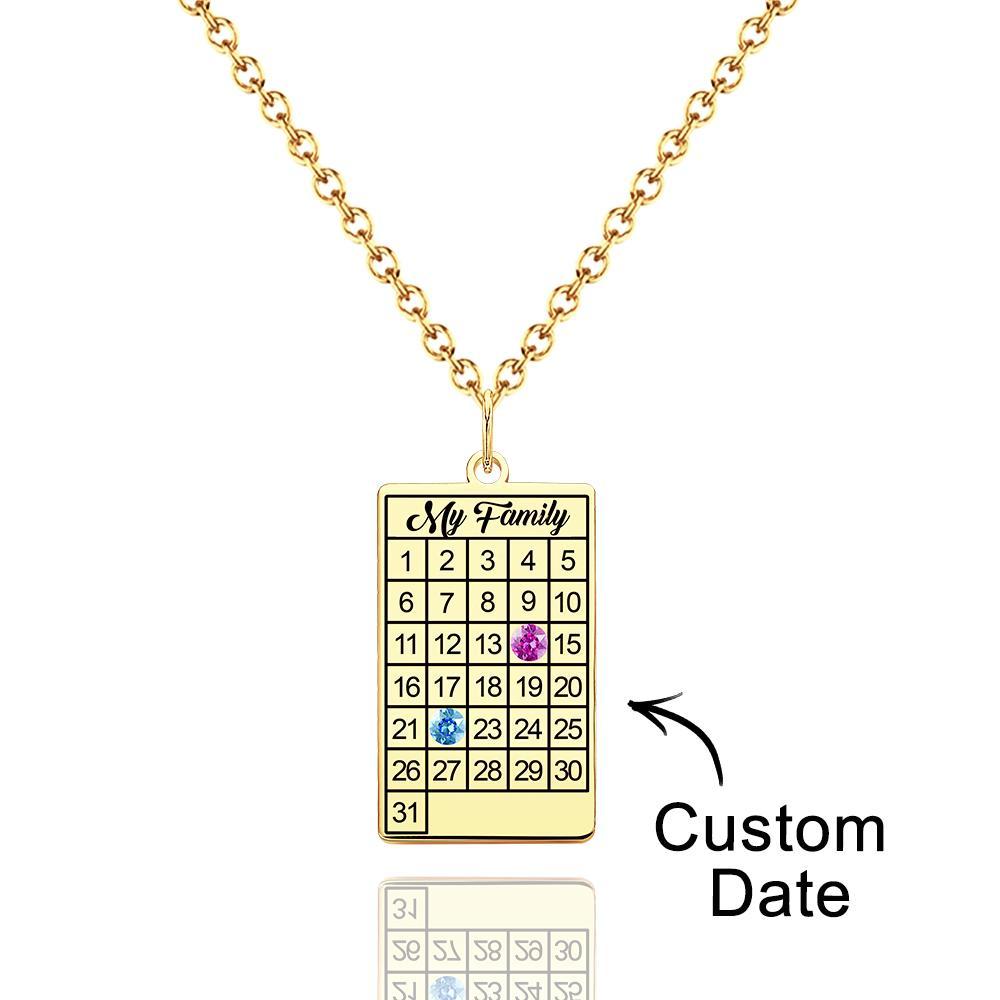Calendar Necklace with Birthstone Gold Wedding Date Necklace Customized Calendar Gift for Her - soufeeluk