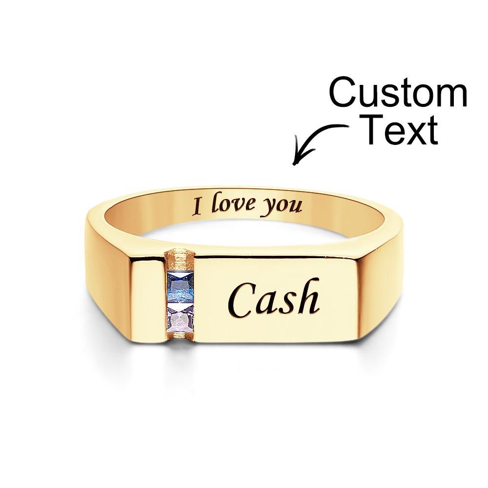 Custom Text Birthstone Ring 18k Gold Plated Personalised Family Ring Gift For Her - soufeeluk