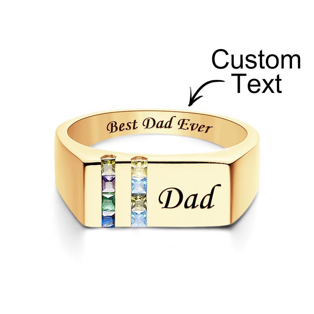 Custom Text Birthstone Ring 18k Gold Plated Personalised Family Ring Gift For Her - soufeeluk