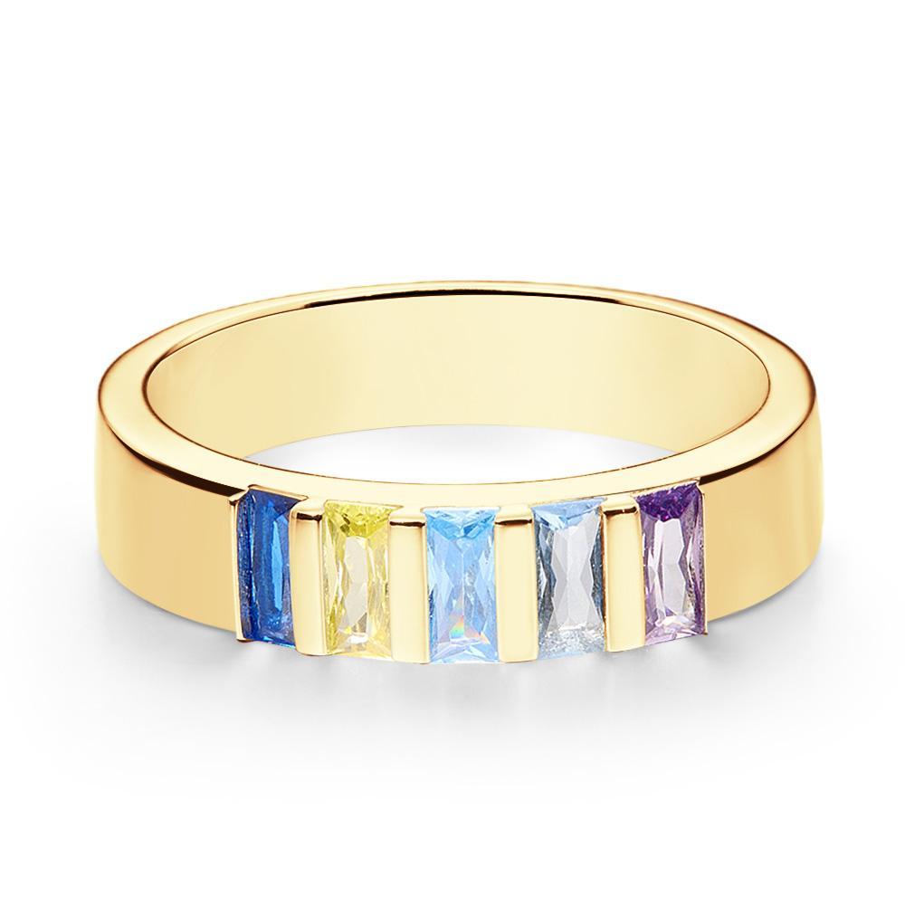 Custom Baguette Birthstone Ring 18k Gold Plated Personalised Family Ring Gift For Her - soufeeluk