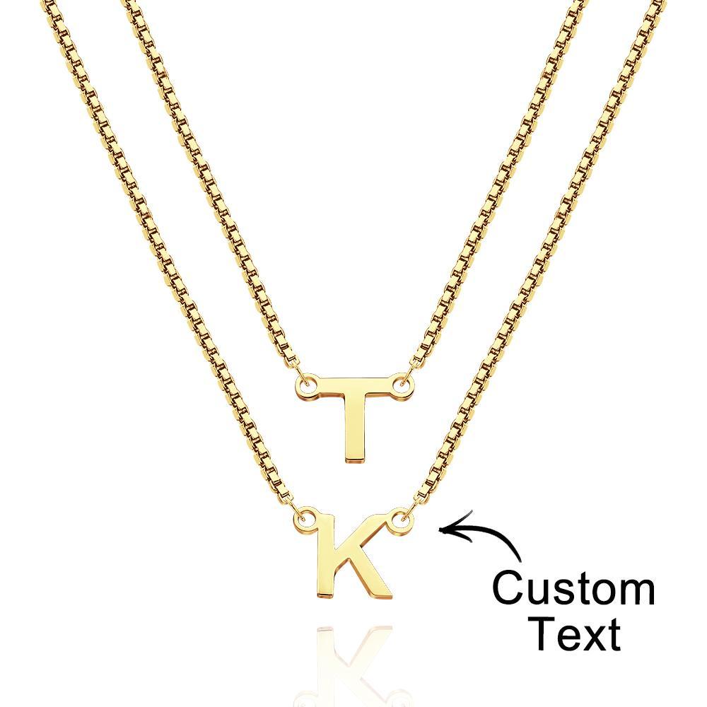 Double Chain Name Necklace Personalized Letter Necklace Initial Gift Necklace Gift For Women - soufeeluk