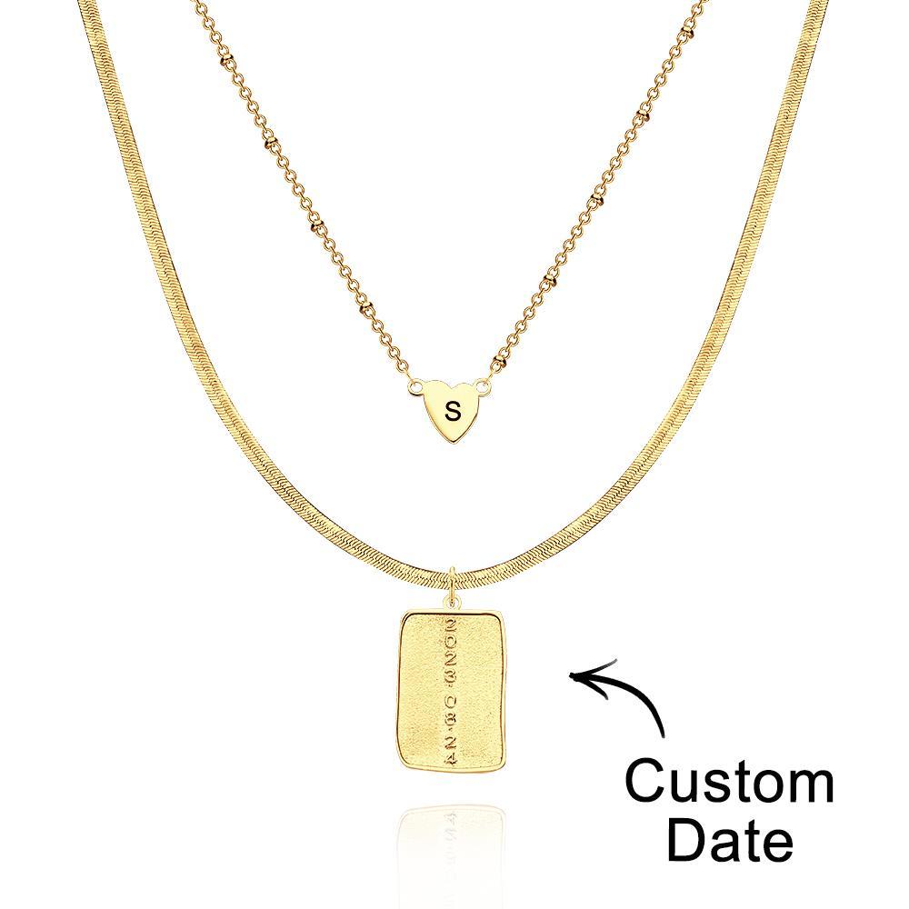Layered Custom Letter Necklace Personalized Date Necklace Anniversary Gifts for Women - soufeeluk