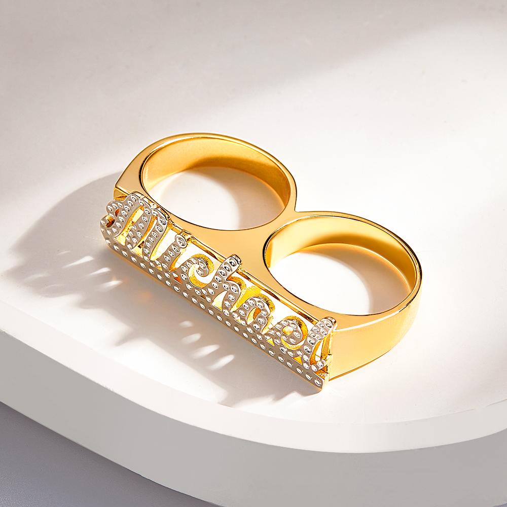Custom Two Finger Name Ring Personalised Men's Double Band Ring Gift for Him - soufeeluk