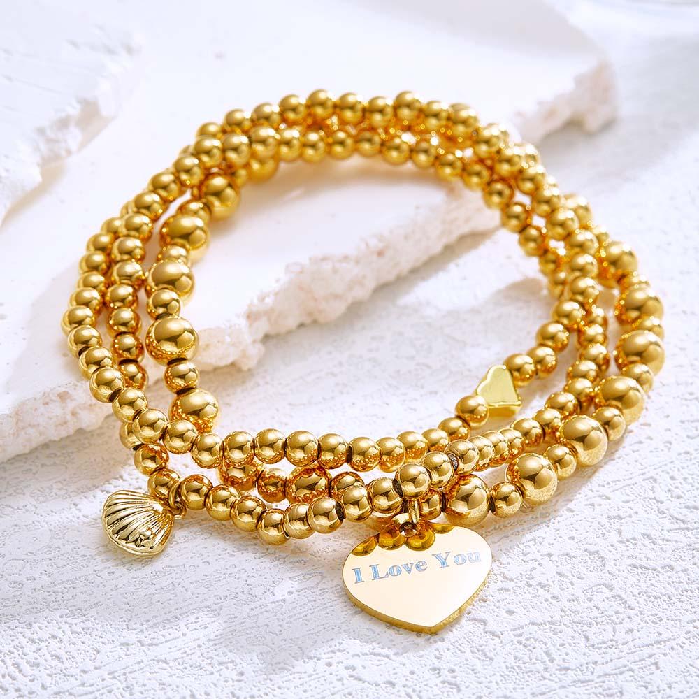 Custom Engraved Hearts of Love Bracelet Stack Metal Gift for Her - soufeeluk