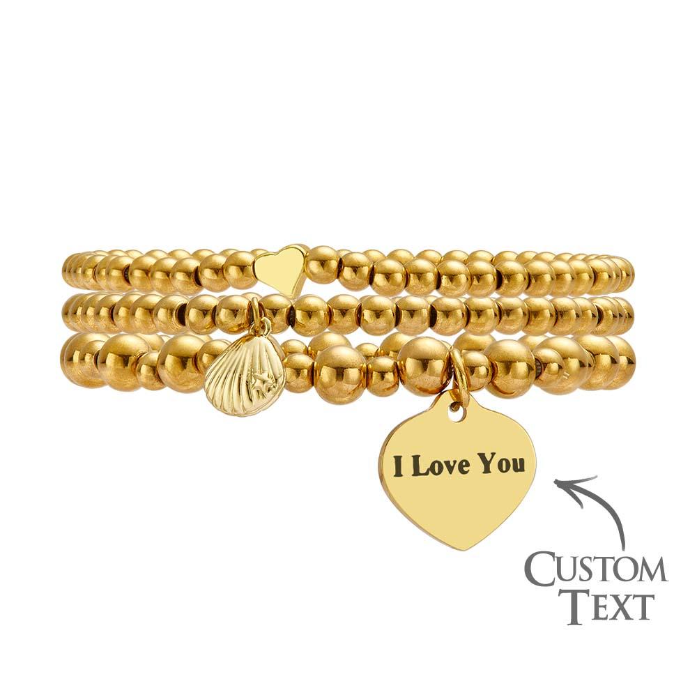Custom Engraved Hearts of Love Bracelet Stack Metal Gift for Her - soufeeluk