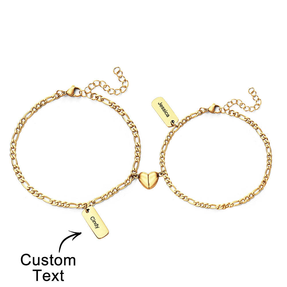 Custom Engraved Bracelet Magnetic Heart Simple Chain Couple Gift - soufeeluk