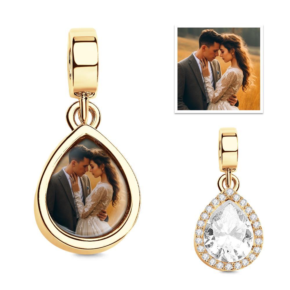 Sparkling Pear Cut Personalised Photo Pendant Fit All Major Brands of Bracelets Necklaces - soufeeluk