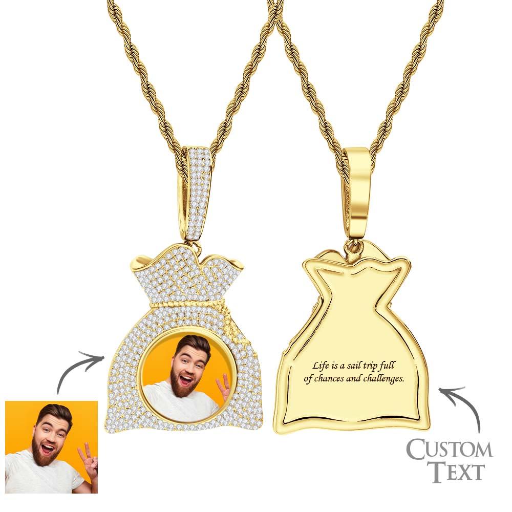 Custom Photo Hip Hop Necklace Personalized Engraved Zircon Money Bag Pendant Necklace For Men - soufeeluk