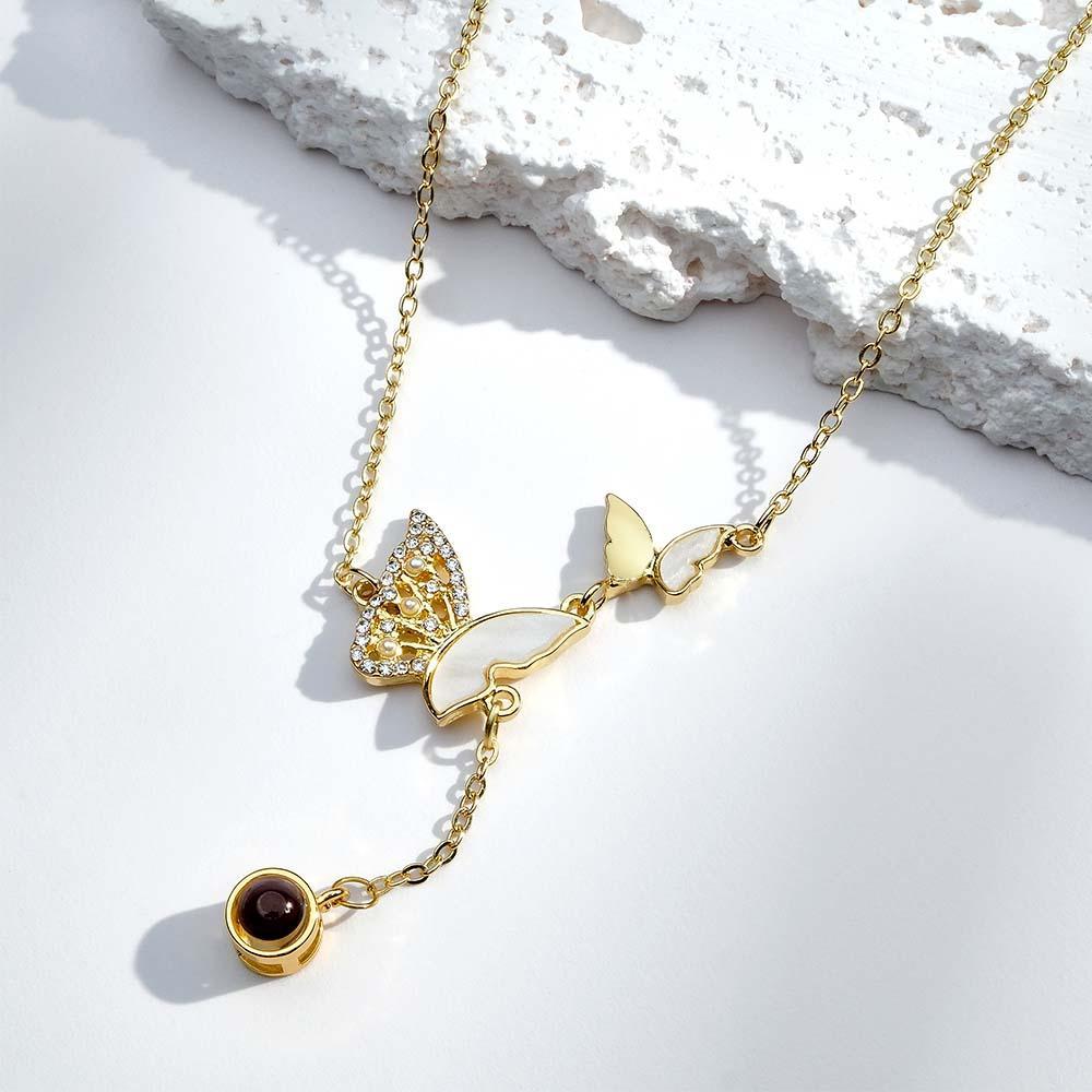 Custom Butterfly Projection Necklace Exquisite Romantic Gift for Her - soufeeluk