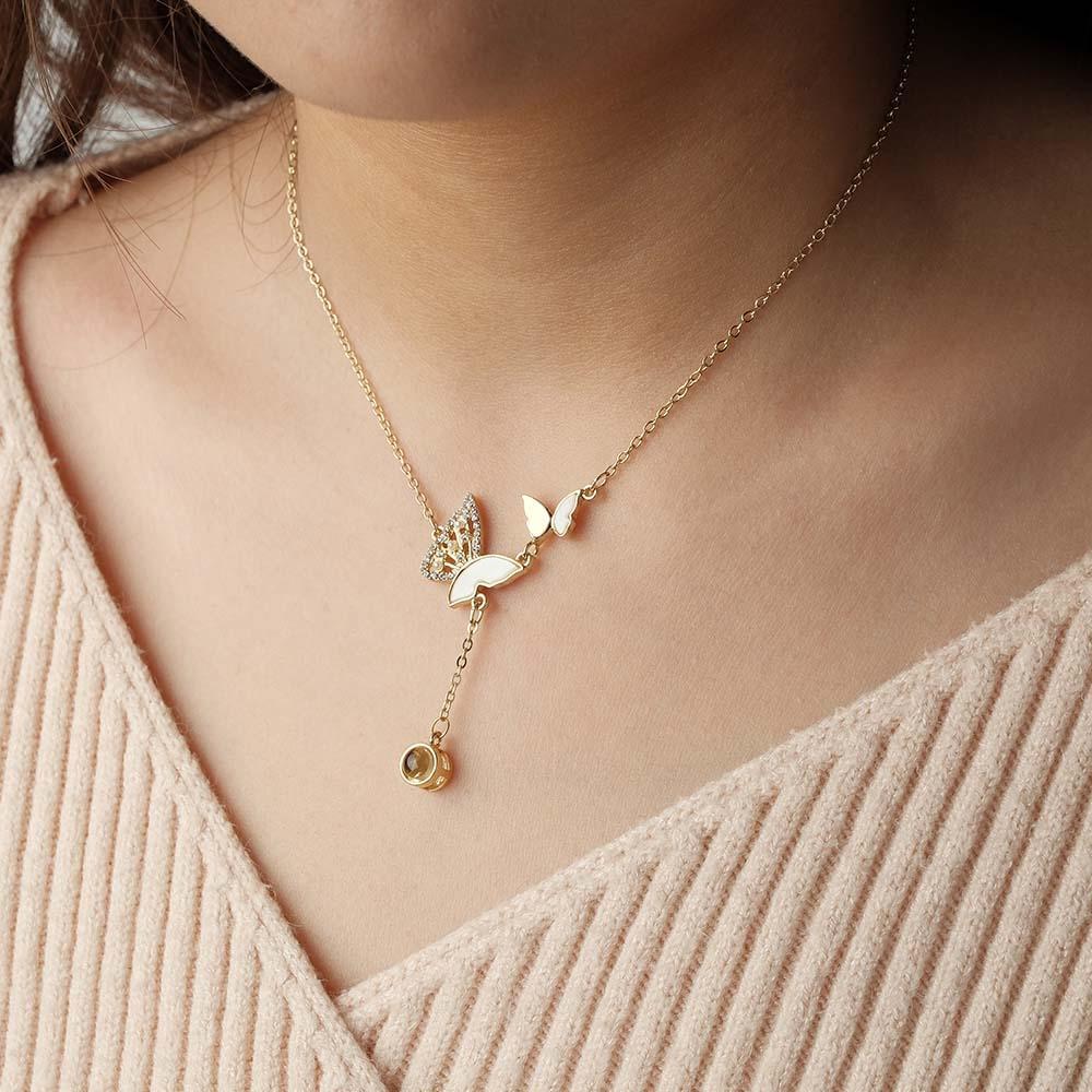 Custom Butterfly Projection Necklace Exquisite Romantic Gift for Her - soufeeluk