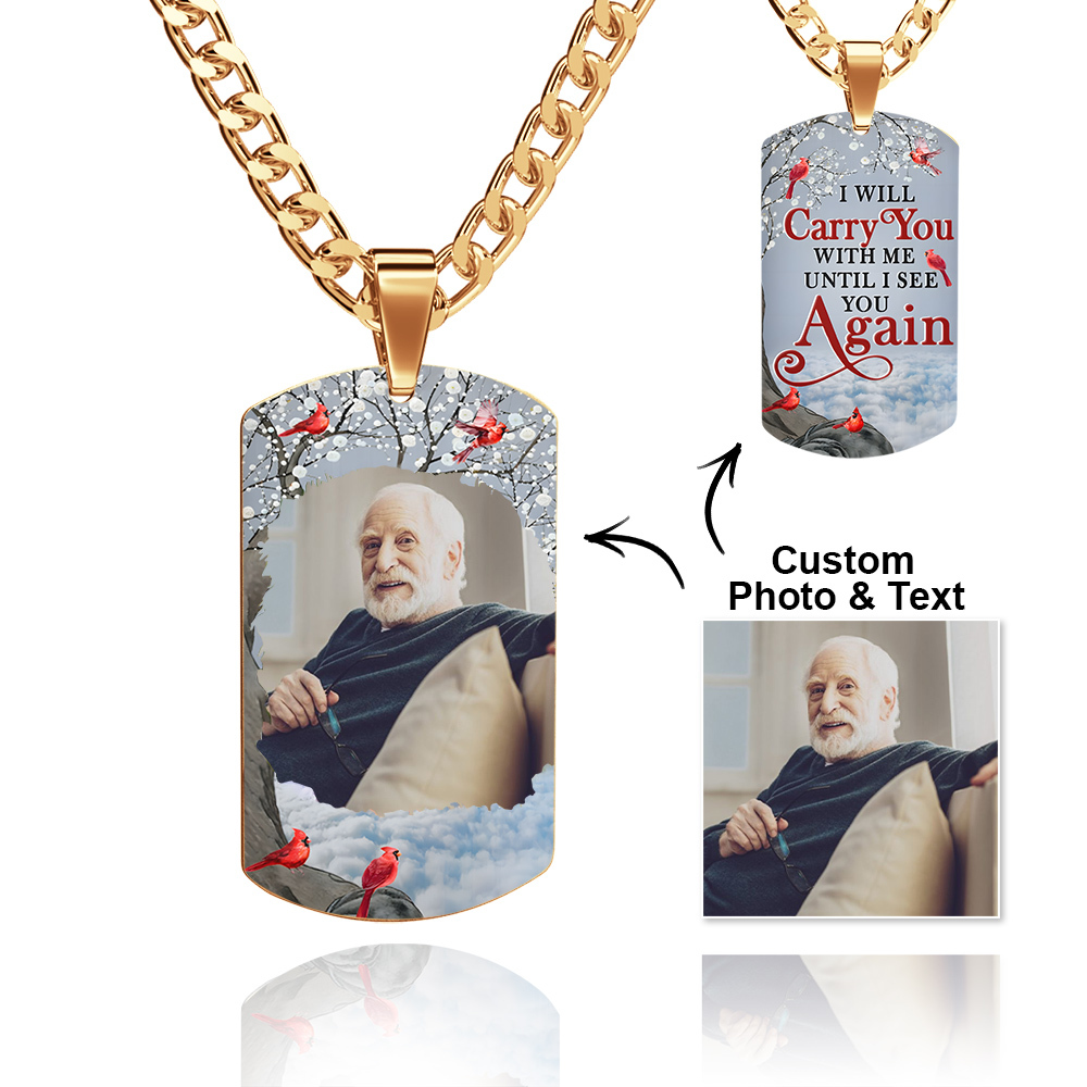 Custom Photo Tag Memorial Engraved Necklace with Engraving Stainless Steel Men's Necklace - soufeeluk