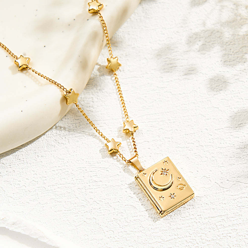 Custom Photo Locket Necklace Fashionable Star Moon Element Pendant Love Gift - soufeeluk