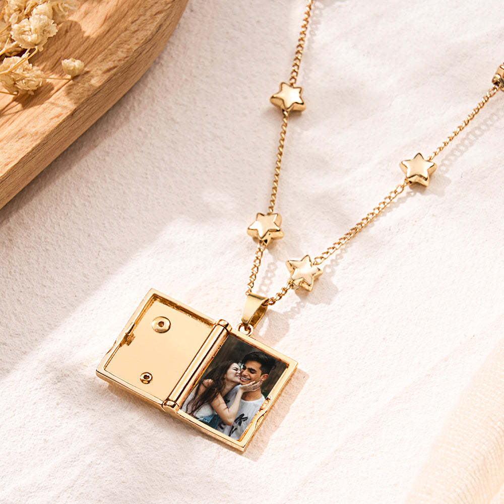 Custom Photo Locket Necklace Fashionable Star Moon Element Pendant Love Gift - soufeeluk