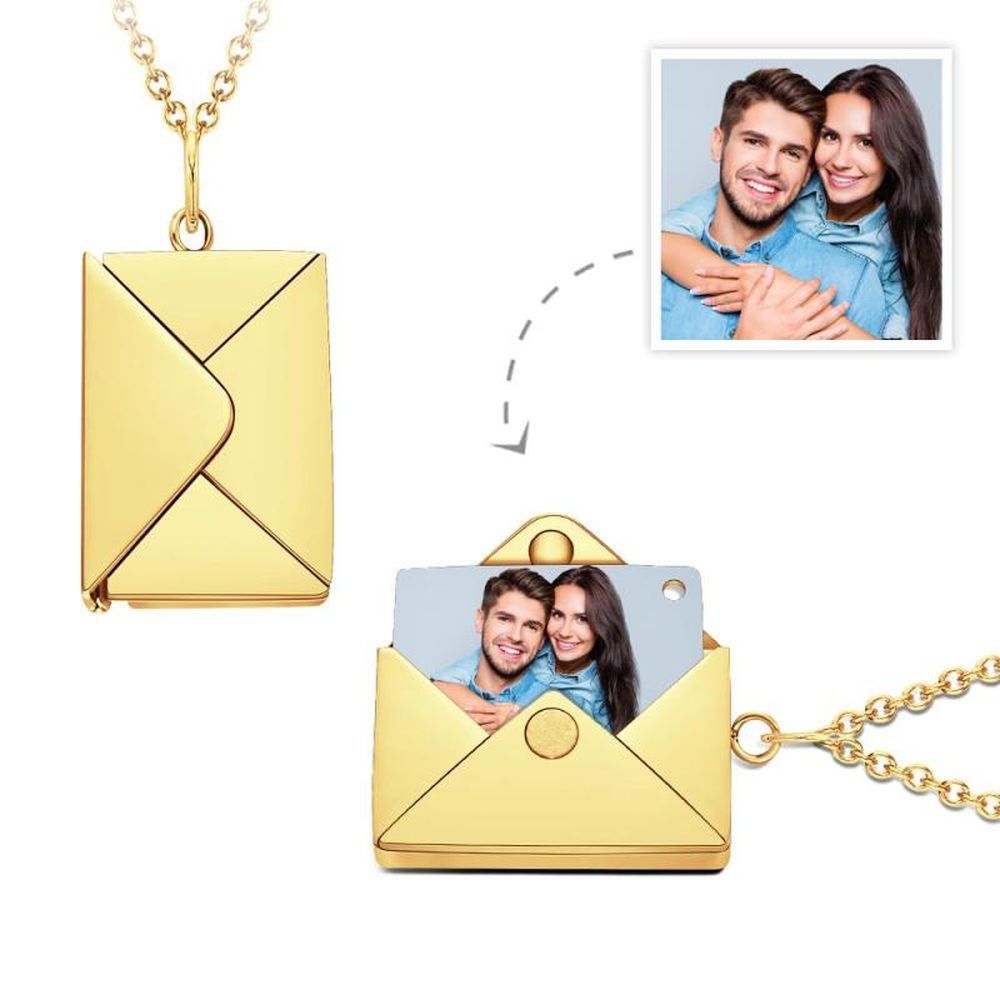 Custom Photo Necklace Engraved Text Jewelry and Key Chains Envelope Letter Secret Message Creative Gifts for Valentines' Day - soufeeluk