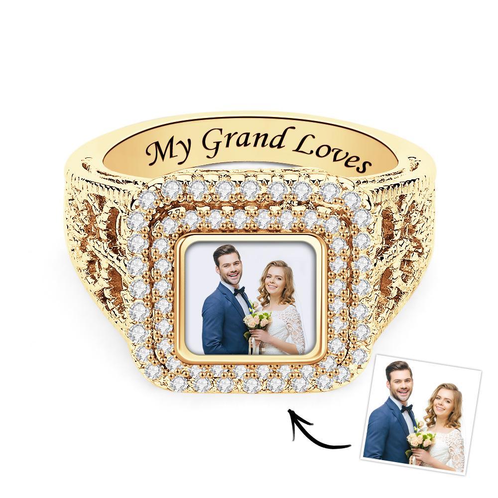 Custom Photo Zircon Ring Noble Bling Jewellery Gifts for Couples - soufeeluk