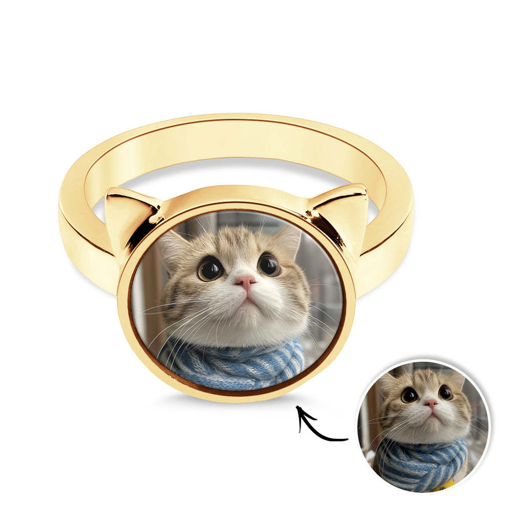 Personalised Cat Head Photo Ring Gift for Pet Lovers Custom Photo Gift - soufeeluk