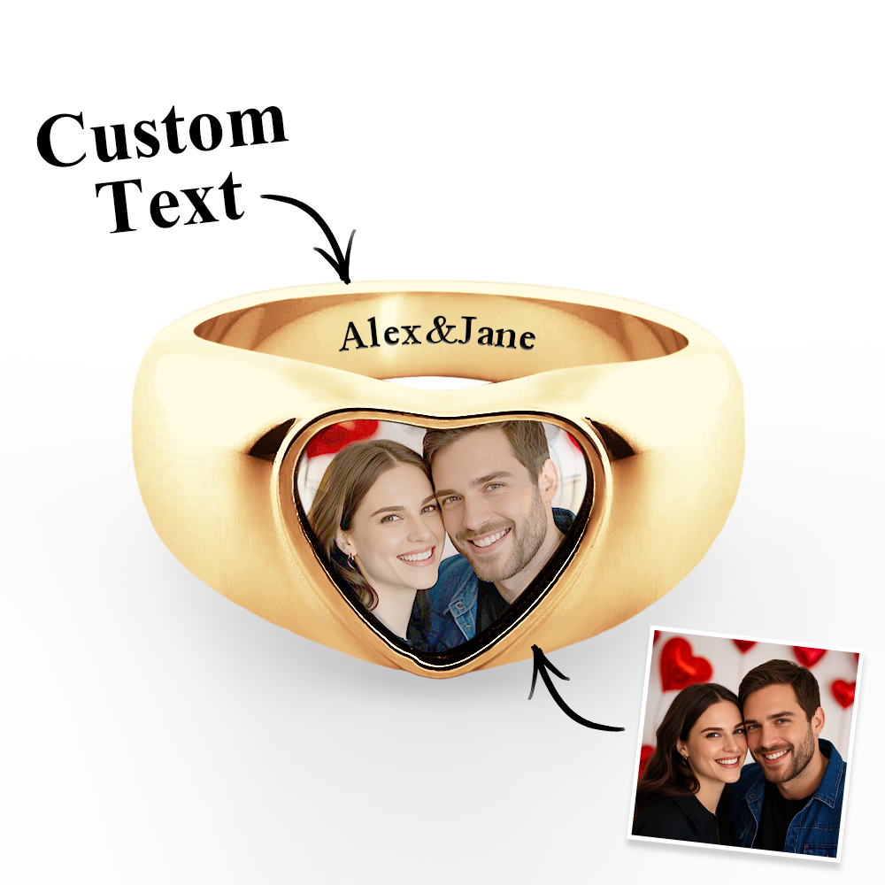 Customized Signet Photo Rings Heart Chunky Band Ring Stainless Steel Personalized Jewelry for Men Women