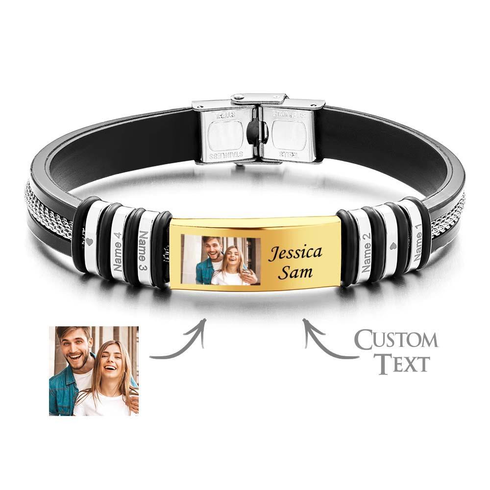 Personalised Color Photo Memory Bracelets Custom Engraved 4 Names Men's Bracelet Wristband Birthday Friendship Gift - soufeeluk