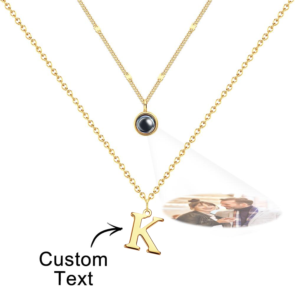 Layered Custom Necklace Personalised Letter Photo Projection Necklace Anniversary Gifts